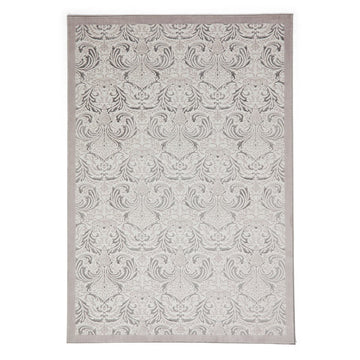 Laurence Llewelyn-Bowen Imperial Modern Floral Ornate Abstract Metallic Shimmer Soft-Touch Smooth Textured Polyester Short Pile Silver/Charcoal Grey/Ivory Rug-Think Rugs-Rug Love - The Most Loved Rug Store